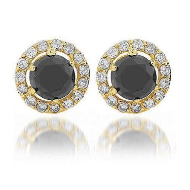 14K Yellow Solid Gold Black Diamond Stud Earrings 6.50 Ctw
